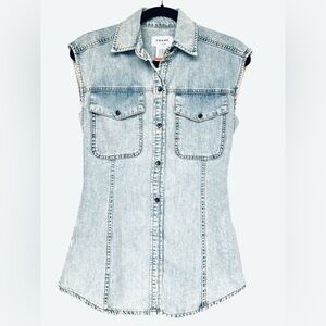 STUNNING brand new without tags Frame Denim Cutaway Arie Top in Light Blue